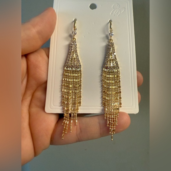 ✨ Gold Plated Crystal Tassel Drop Earrings - Picture 3 of 5
